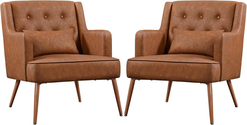 Yaheetech Accent Chairs Set of 2, Mid-Century Modern Armchairs, Retro Brown