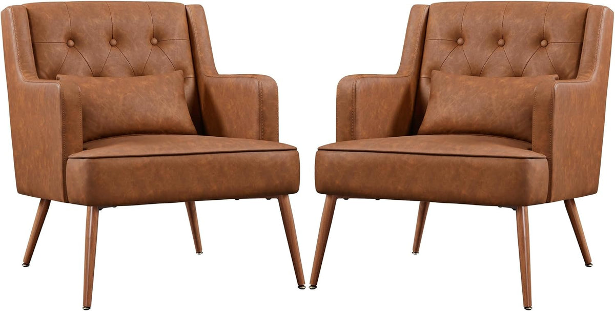 Yaheetech Accent Chairs Set of 2, Mid-Century Modern Armchairs, Retro Brown