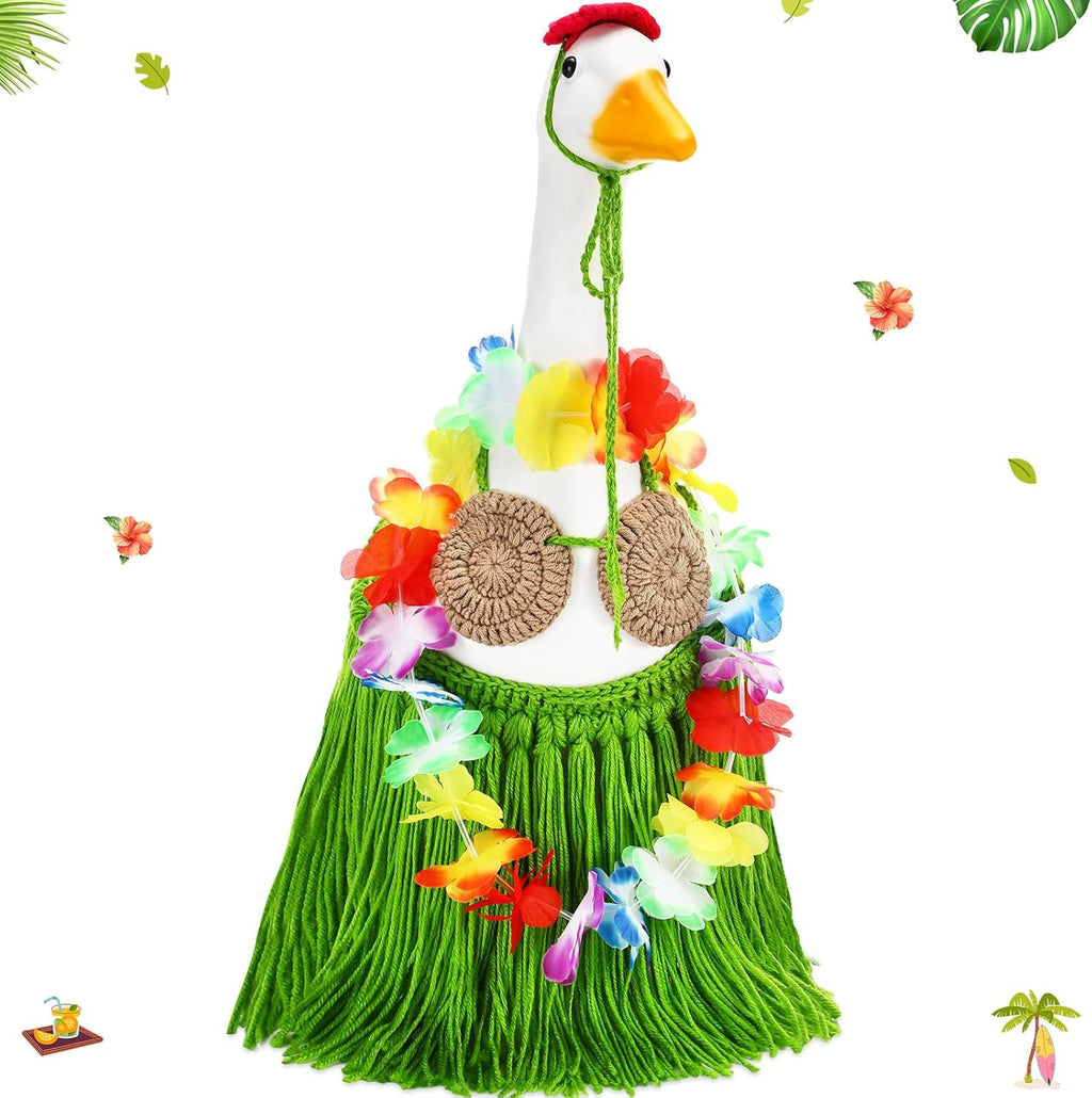 3 Pcs Summer Bikini Goose Outfit for 23'' Plastic or Cement Porch Goose Hawaiian Knitted Bikini Lawn Clothes Tropical Costume for Summer Hula Party Patio Yard Lawn