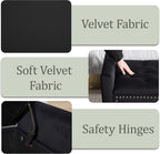 47in Velvet Storage Ottoman Bench with Arms, Upholstered Storage Bench with Wooden Legs, Storage Bench for Bedroom, Living Room, Entryway, Black