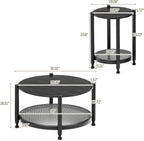 Farmhouse Round Nesting Coffee Table Set of 2, Solid Wood Round Coffee Table and End Table Set with Woven Rattan Storage Shelf, Black