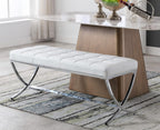 EALSON Modern Entryway Bench Leather Upholstered Dining Bench with Metal Base Button Tufted Ottoman Bench with Padded Seat Accent Foot Bench for Bedroom End of Bed/Living Room, White