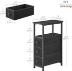 DALEMHOME End Table, Narrow Side Table with 3 Fabric Drawers, Slim Nightstand, Small Bedside Table with Storage, Living Room, Bedroom, Black HKET1300BK