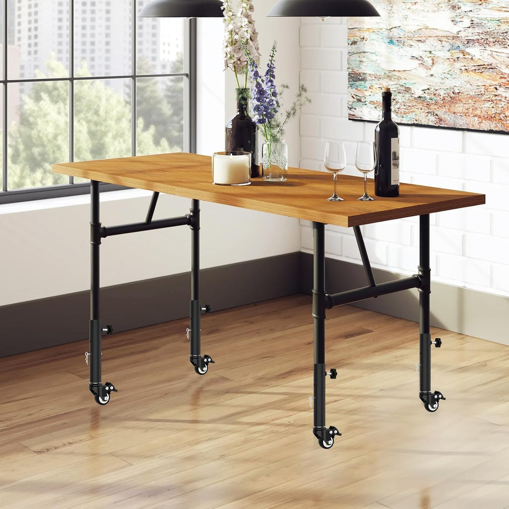 Table leg extender with casters 7in,adjustable metal table leg extender | Table Leg Extender for Straight and Curved Legs,2 Levels/Height can Extend (8pcs)(Black,6.3in-7.9in)