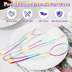 WDF 180 PCS Rainbow Plastic Silverware - Clear Colorful Cutlery Disposable Heavy Duty Include 60 Forks, 60 Knives and 60 Spoons - Colorful Disposable Utensils for Trolls Party/Birthday Party