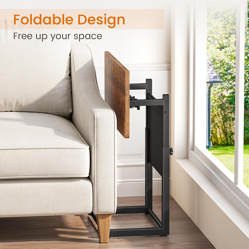 Giikin TV Tray Table, 23.6" Extra Large Side Table, Adjustable Height TV Trays for Eating on Couch, 90° Tilt Angle Foldable C-Shaped End Table with Storage for Small Spaces Sofa Bed Dinner