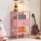 Lerliuo Nightstand with Charging Station and USB Ports, 3-Tier Storage Pink End Table with Drawer Shelf, Night Stand for Small Spaces, Wood Bedside Table for Living Room, Bedroom - ‌Light Pink