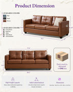 Brown Leather 3-Piece Sofa Set with USB & Type-C, Living Room Couch | TYBOATLE Sectional Couches, Comfy 3-Piece Living Room Furniture with Charging Ports, RV Office Apartment Bedroom, Brown