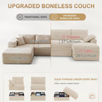 142" Upgraded Couch with Storage, Modular Sectional Couches for Living Room, Oversized Deep Seat 6-Seat U Shaped Cloud Sofa with Ottoman & Pillows,Corduroy,No Assembly(Beige)