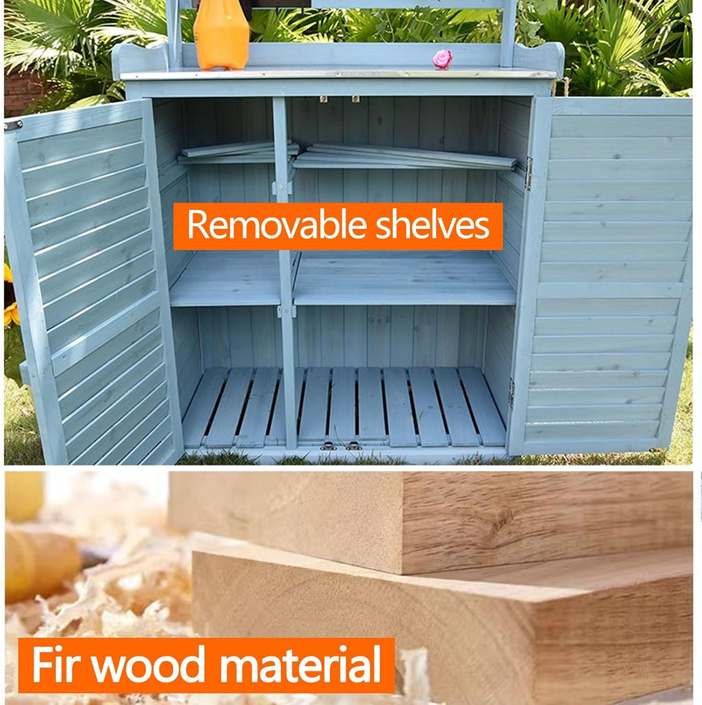 Outdoor Storage Cabinet Waterproof with Shelves Ventilated Shutter Door, Outdoor Cabinets Weatherproof Tall Adjustable Foot Pads for Delivery Patio Garden and P,Brown