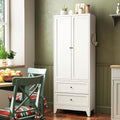 White Pantry Cabinet, Freestanding Kitchen Storage Cabinet with 2 Drawers & 2 Adjustable Shelves, Steel Cabinet with Magnetic Doors, for Small Kitchen Pantry Room, 27.6x13.8x72 Inches