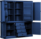 Merax 73''H Freestanding Wooden Kitchen Pantry Storage Cabinet, Organizers with 2 Upper & 2 Bottom Cabinets & 4 Drawers & 8 Adjustable Shelves, Anti-Tipping Device Cupboard for Dining Room, Blue