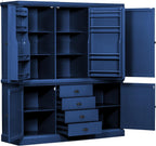 73" H Large Kitchen Pantry with Storage, Freestanding Wooden Cupboard with 4 Drawers,Cabinet Door Organizers and Adjustable Shelves for Kitchen, Dining Room, Blue