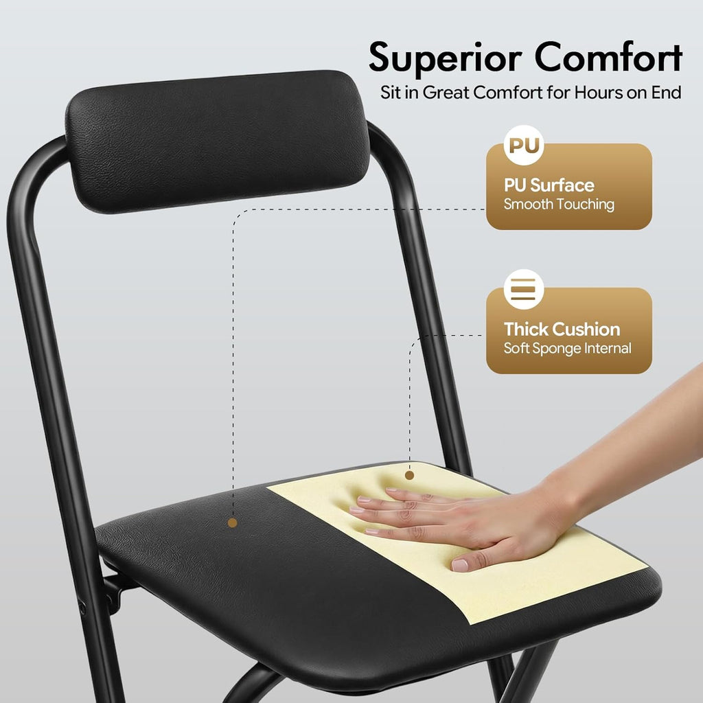 Folding Bar Stool with Back, 30 Inch Tall Foldable Bar Chair with Backrest Sponge Cushion, Counter Height Portable Folding Stool, for Kitchens Dining Rooms Bars Cafes (Black, 1Pcs)