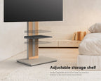 FITUEYES Floor TV Stand for 32-65" TV with Hidden Back Storage,Morandi Grey | Height Adjustable, Wood TV Stand Swivel, Scandinavian Style, Tall TV Stand for Home Decor with Reinforced Base, Zen Series