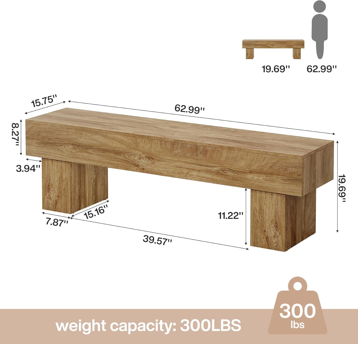 Tribesigns 63" Long Entryway Bench, Rustic Farmhouse End of Bed Bench, Wooden Shoe Bench Seat for Hallway, Living Room, End of Bed, Light Brown
