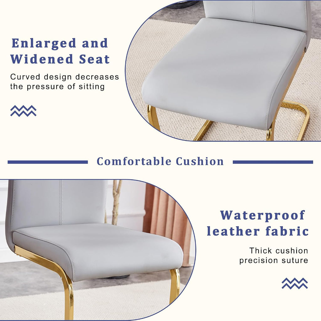 YUNDREAM Modern Marble Dining Table Set for 4,White Gold 63'' Dining Table with Chrome Plated X-Shaped Frame and LightGrey Leather Dining Chairs,Easy Assemble,Kitchen Table and Chairs for Dining Room