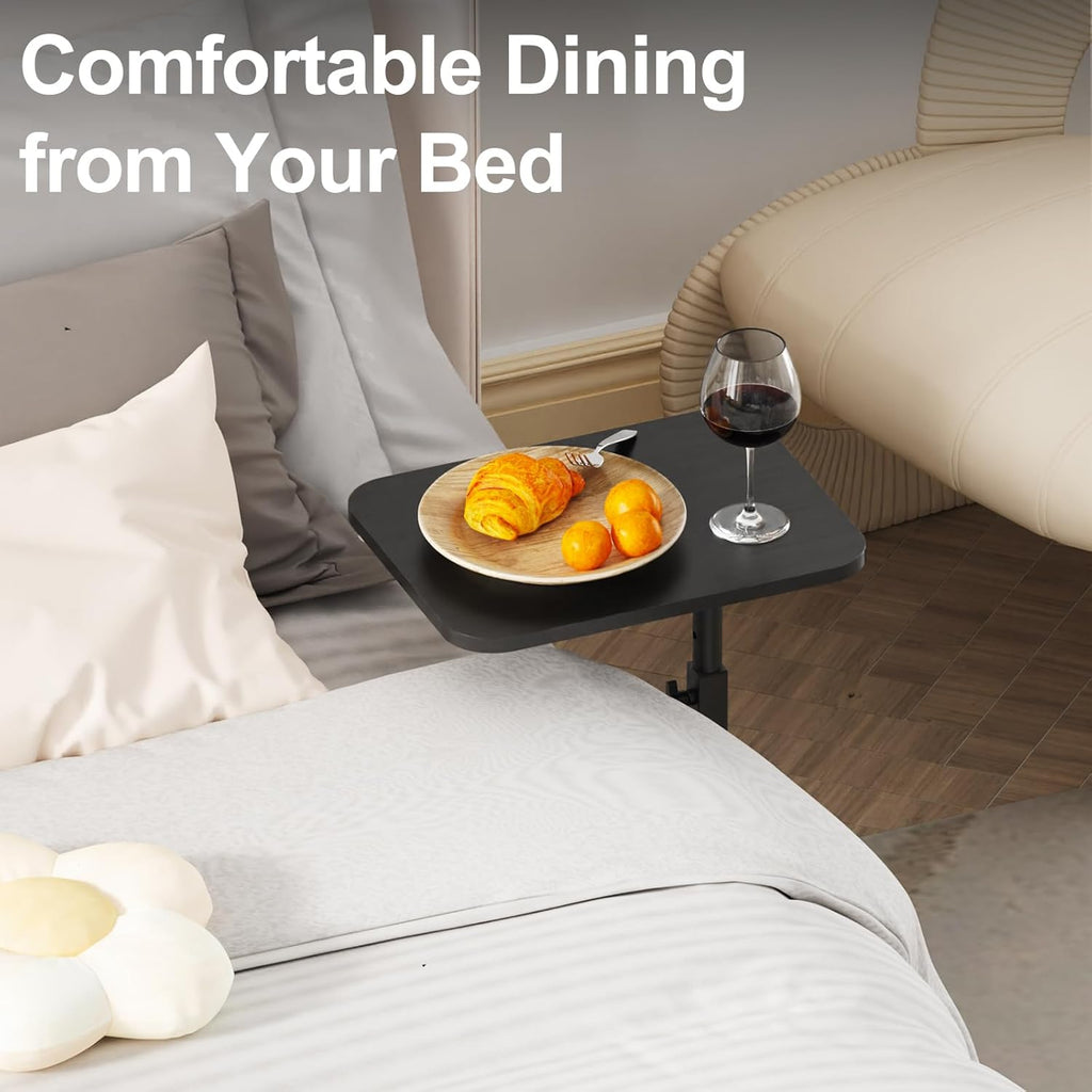 HzTinT Side Table Sofa Tray for Couch Heavy Metal Base Swivel/Adjustable Height, Sofa Bed Bathroom Study TV Tray C Shaped End Table Food Snack Trays for Eating