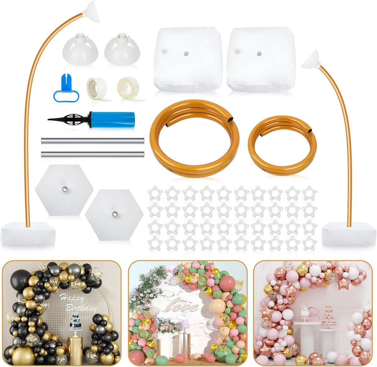 Balloon Arch Kit, Adjustable Balloon Arch Stand: Balloon Arch Frame Garden Arbors with Base - for Wedding Baby Shower Birthday Party Supplies Decorations (Gold)