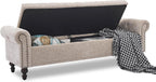 SOFTHION Storage Bench for Bedroom, 67" End of Bed Bench King Size, Upholstered Chenille Storage Ottoman with Tufted Cushioned Rolled Arm Large Storage Space for Living Room Entryway, Light Brown