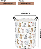 Round Jungle Wildlife Laundry Hamper, Cotton Canvas Storage Bin | Waterproof stain-resistant cotton canvas, reinforced hand grips, jungle wildlife print for bedroom, bath and dorm belongings
