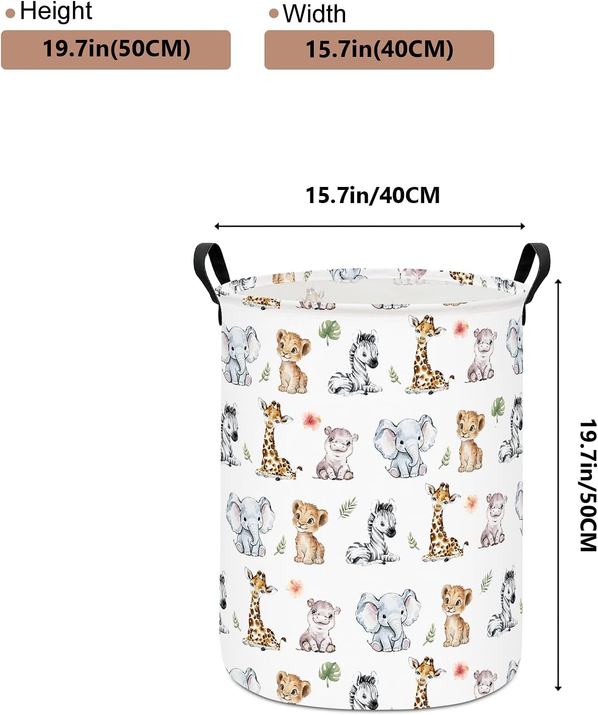 Round Jungle Wildlife Laundry Hamper, Cotton Canvas Storage Bin | Waterproof stain-resistant cotton canvas, reinforced hand grips, jungle wildlife print for bedroom, bath and dorm belongings
