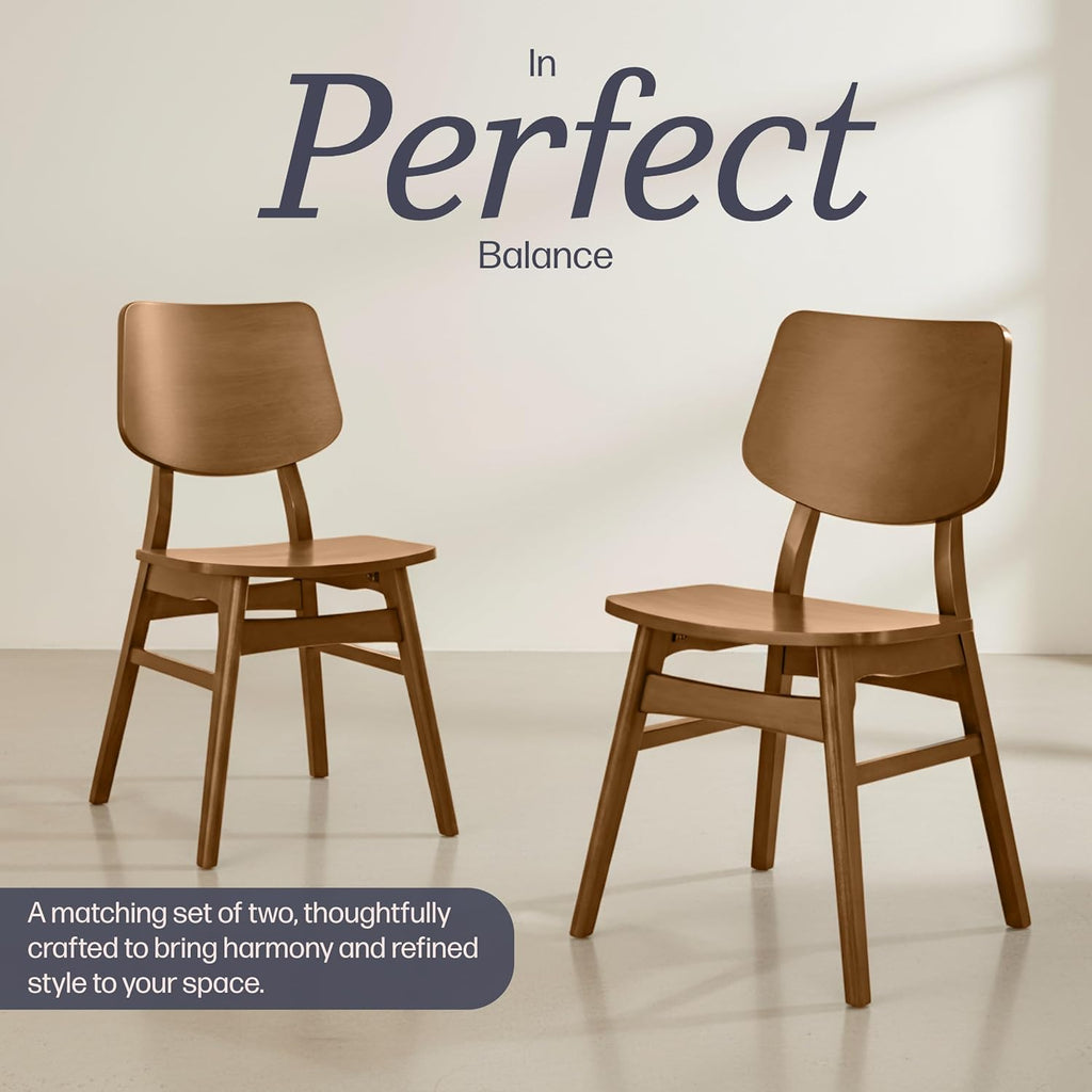 Alaterre Furniture Calais Dining – Mid Century Modern Set of 2 Dining Chairs – Solid Wood Chair Set with Minimalist Design for Dining Room or Kitchen (Warm Pecan Finish)