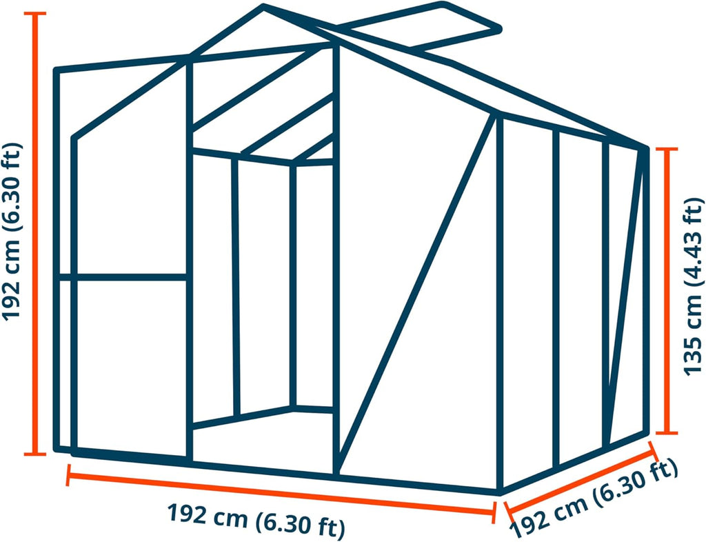 Greenhouse Jasmin 3 Aluminum Frame - 6.3 x 6.3 ft Approx. 6 mm Polycarbonate Panels - Bonus Base Frame and Automatic Vent Opener
