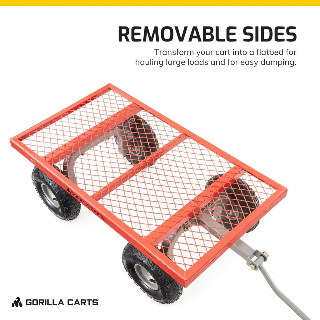Gorilla Carts 800-Pound Capacity Heavy Duty Steel Mesh Versatile Utility Garden Wagon with Easy Grip Handle for Outdoor Hauling, Red, Model GOR800-COM