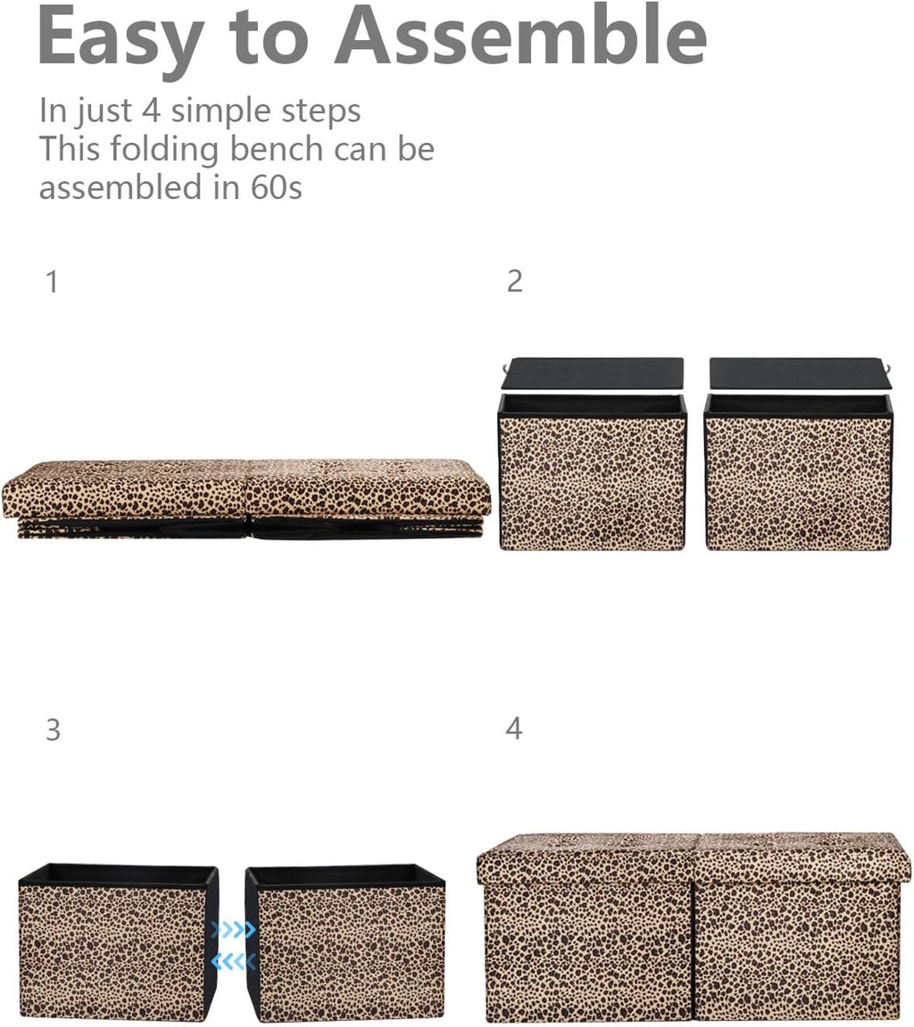 AmasSmile Footrest Ottoman Storage Bench,34" Velvet Folding Chest,Leopard | Large Ottoman with Storage,Thicker Foam Padded Seat,Livingroom,Dorm,Bedroom,Entryway,Easy to install,34 x 13 x 13in