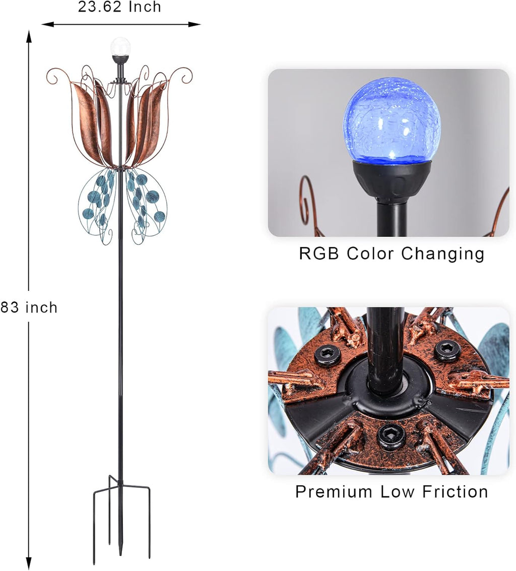 MUMTOP Wind Spinner Outdoor Large, 83 Inch Metal LED Wind Sculptures, Tulip Windmill for Yard Art, Garden Decor