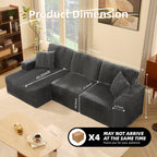 GOSUHI 113" L-Shaped Cloud Couch, Modular Sectional, Deep Seats, Grey | Pocket Spring Cushions, Oversized 3-Seater, Left Facing Chaise, Corduroy Upholstery Couches for Living Room