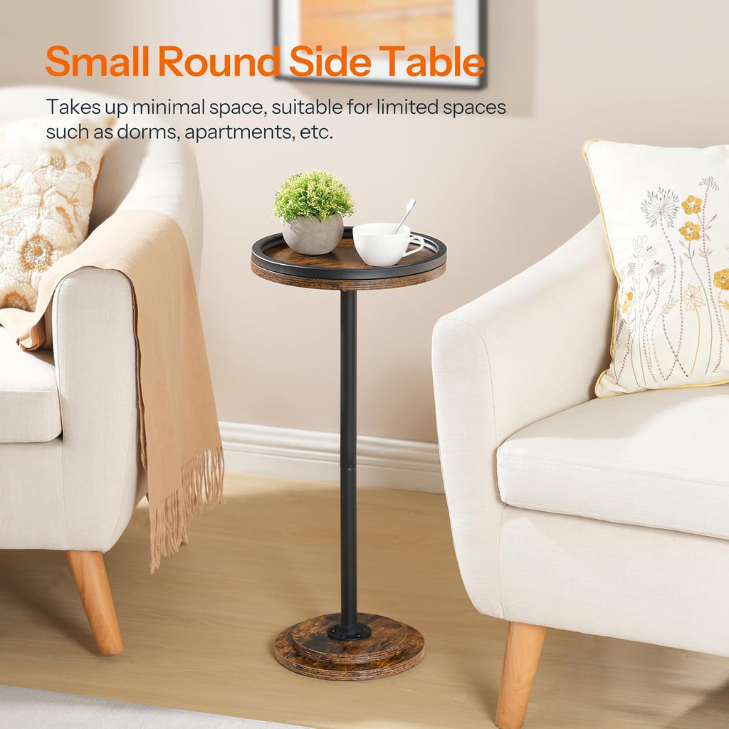 HOOBRO Small Round Side Table, Drink Table, Coffee Martini Table with Pedestal Accent for Small Spaces in Living Room, Bedroom, Sofa Couch, Rustic Brown BF168BZ01