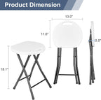 VECELO Folding Stool 18" with Handle, Solid Bottom Support, Iron X-Frame, 500 lbs Capacity, Anti-Slip Feet, Easy Clean, Lightweight Foldable Stool for Camping, Kitchen, Vanity and Outdoor, White