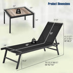 Tangkula 3 Piece Patio Chaise Lounge Set, Aluminum Patio Recliner with Coffee Table, 6-Level Backrest Adjustment, Outdoor Lounge Chair & Side Table Set for Poolside, Backyard (Black)