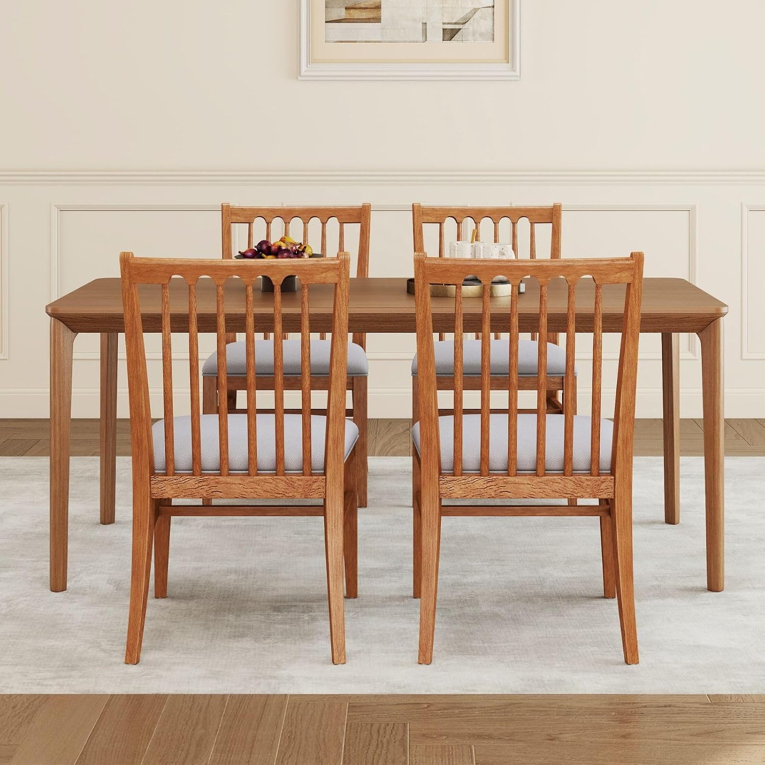 Wood Dining Chairs Set of 2, Upholstered Farmhouse Dining Room Chair, Chenille Armless Side Chair with Solid Rubberwood Legs, Rustic Wooden Kitchen Chair for Kitchen/Living Room, Grey