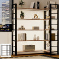 INNOD 65" X 50" Straight Wide 5 Tier Bookshelf with LED Light, L Shaped Bookcase with Adjustable Feet, Corner Book Case with 10 Open Shelves, Shelf Unit Display Shelf for Living Room, Home Office