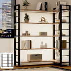 INNOD 65" X 50" Straight Wide 5 Tier Bookshelf with LED Light, L Shaped Bookcase with Adjustable Feet, Corner Book Case with 10 Open Shelves, Shelf Unit Display Shelf for Living Room, Home Office