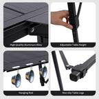 Aircity Folding Camping Table, Portable Aluminum Table, Adjustable Height | Lightweight Foldable Outdoor Table with Carry Bag for BBQ, Picnic, Beach, Travel, Camping Cooking and Outdoor Activities