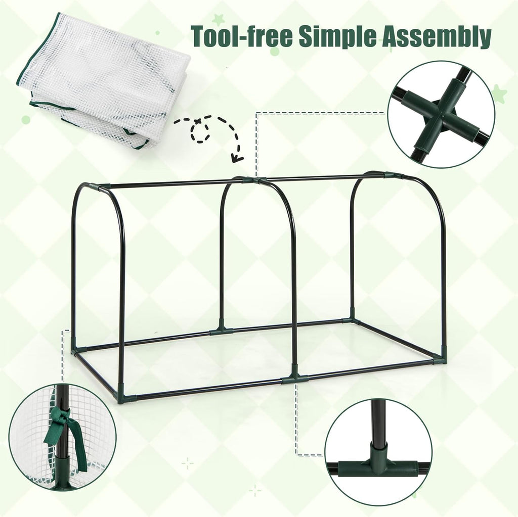 Happygrill Portable Mini Greenhouse, 47" x 22" x 24" Green House w/ Roll-up Zipper Door, Metal Frame, Waterproof Sun-Protective PE Cover, Small Greenhouses for Raised Garden Bed, Outdoor (White)