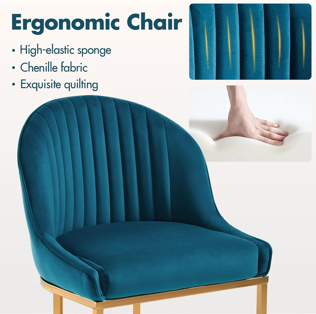 Hyfirm Modern Dining Chairs Set of 4, Velvet Teal Upholstered Kitchen Chairs with Gold Metal Legs, Padded Fabric Accent Chairs for Living Room, Dining Room, Cafe
