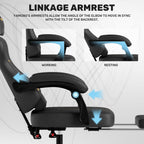 Gaming Chair with Footrest, Ergonomic Video Game Chair with Adjustable Lumbar and Headrest Massage Support,PU Leather High Back Recliner Comfortable for Office, Game and Study, Black