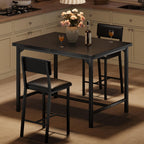 GarveeHome Dining Table Set for 2 with Corner Protector, Kitchen Table Set w/Footrest & Backrest, Counter Height Table with 2 Upholstered Bar Chairs, for Small Space, Retro Black