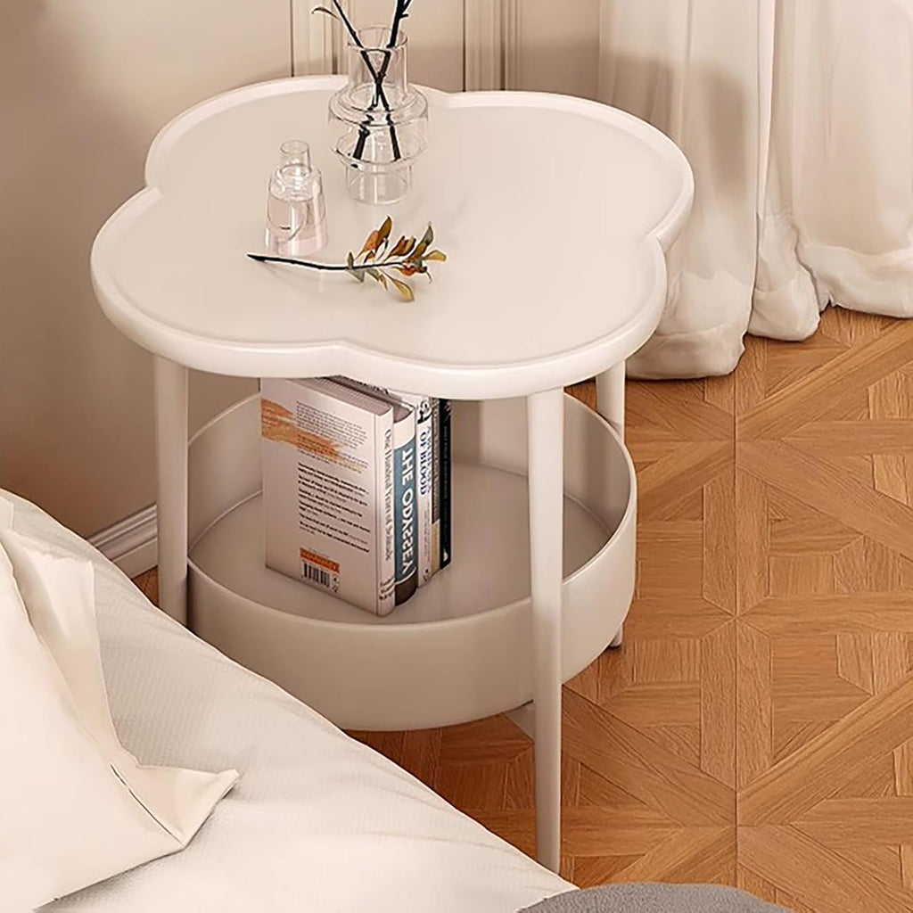 2 Tier Round Side Table, End Table with Storage Shelf, Small Round Nightstand for Living Room, Sofa Coffee Table, End Tables Indoor Outdoor for Small Spaces Bedroom Balcony Office