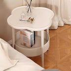 2 Tier Round Side Table, End Table with Storage Shelf, Small Round Nightstand for Living Room, Sofa Coffee Table, End Tables Indoor Outdoor for Small Spaces Bedroom Balcony Office