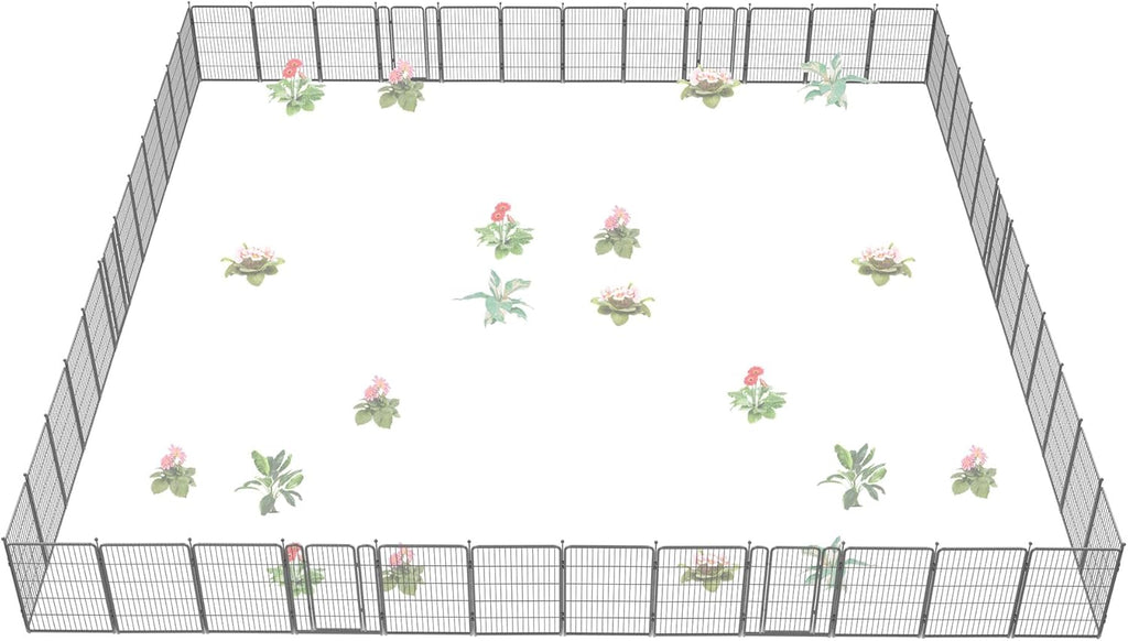FXW Garden Fence Outdoor for The Yard – 40in(H) x 109.4ft(L) Heavy Duty Metal Animal Barrier for Dog and Rabbit, Decorative Dog Fence, 48 Panels, Silver
