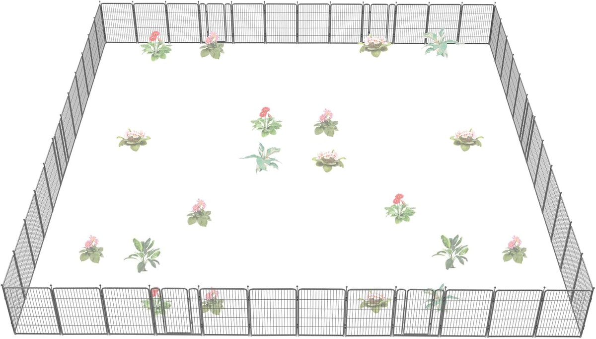 FXW Garden Fence Outdoor for The Yard – 40in(H) x 109.4ft(L) Heavy Duty Metal Animal Barrier for Dog and Rabbit, Decorative Dog Fence, 48 Panels, Silver
