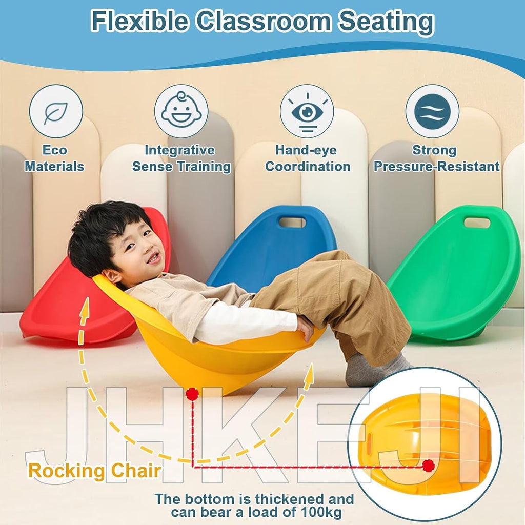 Rocker Chairs for Classroom, Portable Floor Seating with Back Support, Flexible Classroom Seating for Elementary, Plastic Reading Chair, Sensory Wobble Chair, Fun Scoop Egg Chair Indoor, (Green,2)