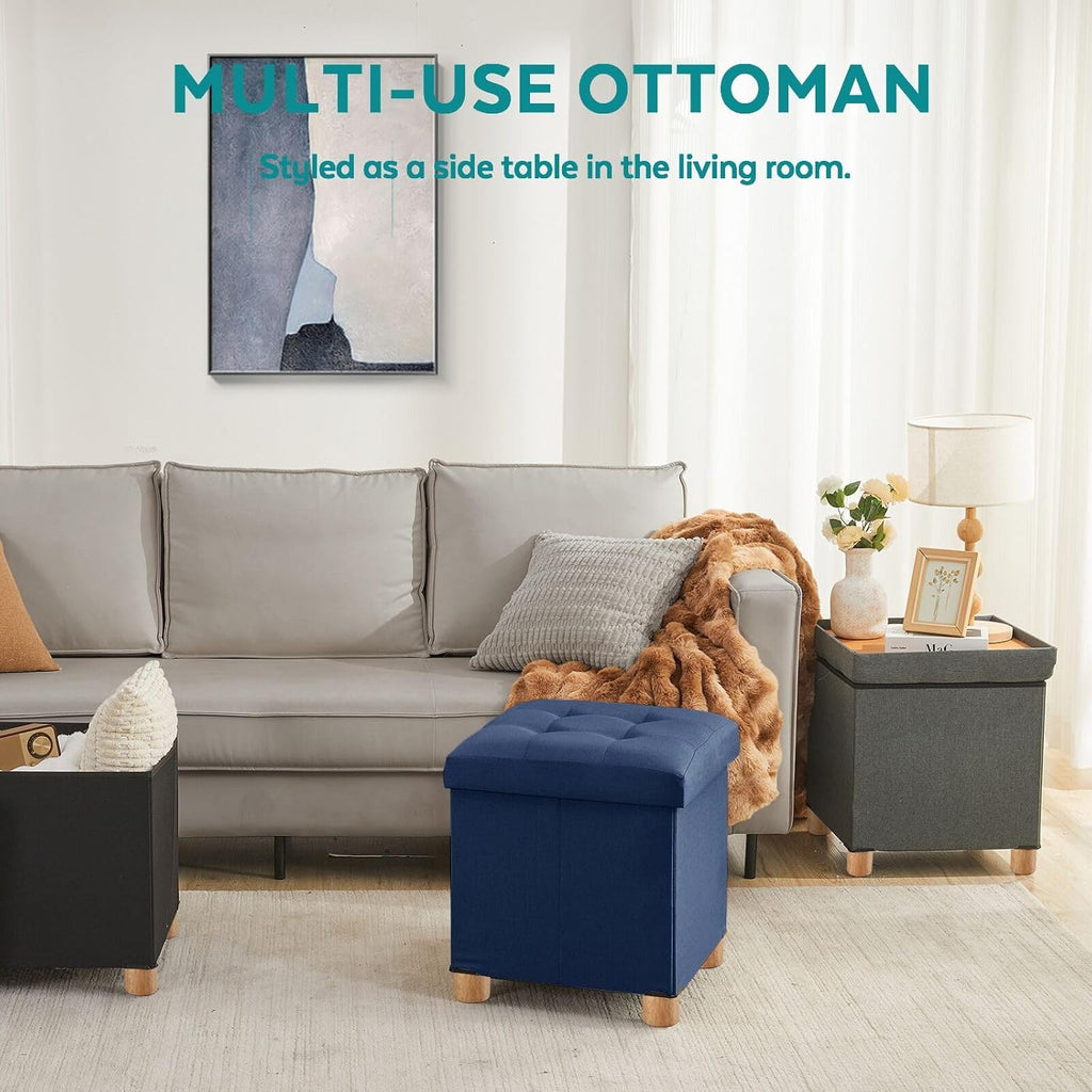 BRIAN & DANY Ottoman with Storage, Square Storage Ottoman for Dorm, Linen Folding Ottoman Foot Stool with Legs for Living Room and Bedroom, 17.7"x17.7"x20" - Gray