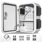 Outdoor Electrical Box with Thermostat and Fan, Cold-Rolled Steel Plate, Aluminum Alloy Back Beam, One-Piece Ventilation Design, IP65 Waterproof, Wall/Pole Mounted. (17.7" x 13.8" x 7.9")